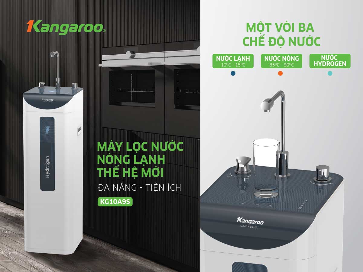 Máy lọc nước Kangaroo Hydrogen Slim nóng lạnh KG10A9S Máy lọc nước Kangaroo Hydrogen Slim nóng lạnh KG10A9S