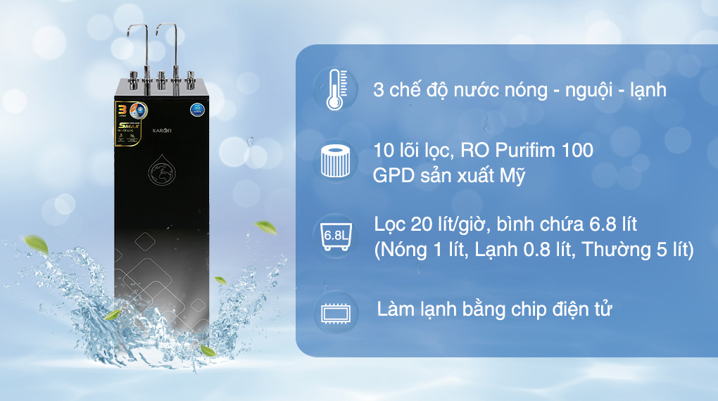 Máy lọc nước RO nóng nguội lạnh Karofi KAD-X39 10 lõi - Tổng quan