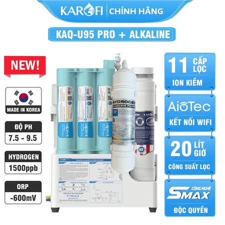 Máy lọc nước Hydrogen ion kiềm Karofi KAQ-U95 Pro + ALKALINE - 11 Lõi Cao Cấp