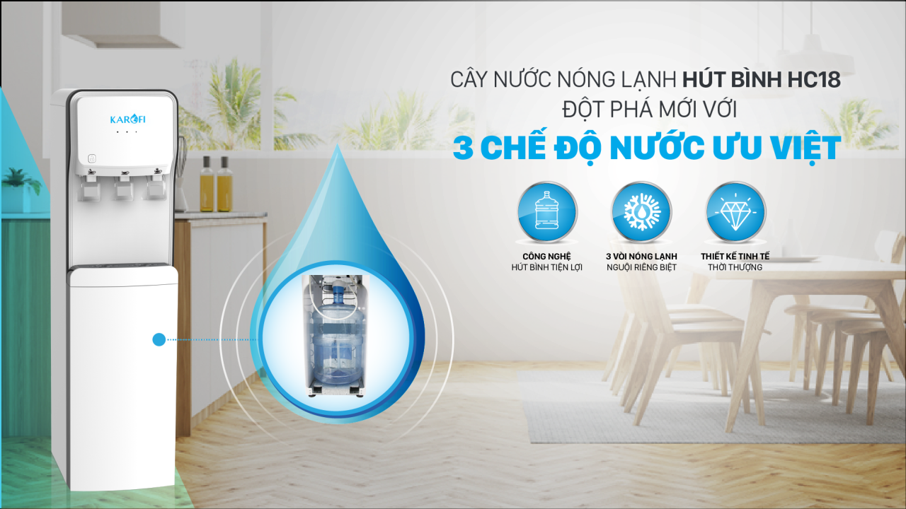 Cây nước nóng lạnh hút bình Karofi HC18